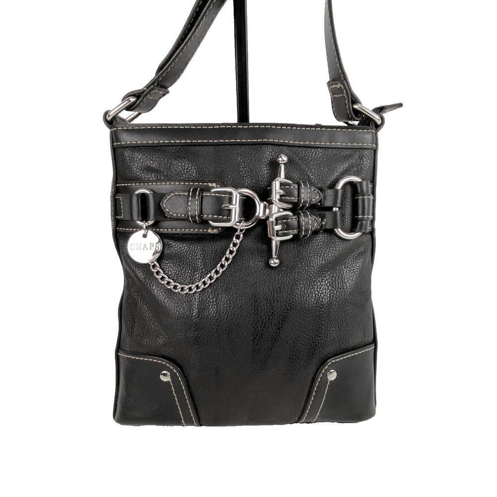 Chaps by Ralph Lauren Shoulder Bag Purse Crossbody Faux Leather Black Satchel